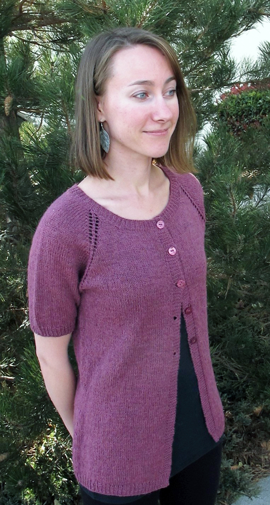 Knitting Pure and Simple 123 Top Down Lightweight Cardigan. Knitted in #1/4 Ply weight yarn. Size x-small to xx-large.